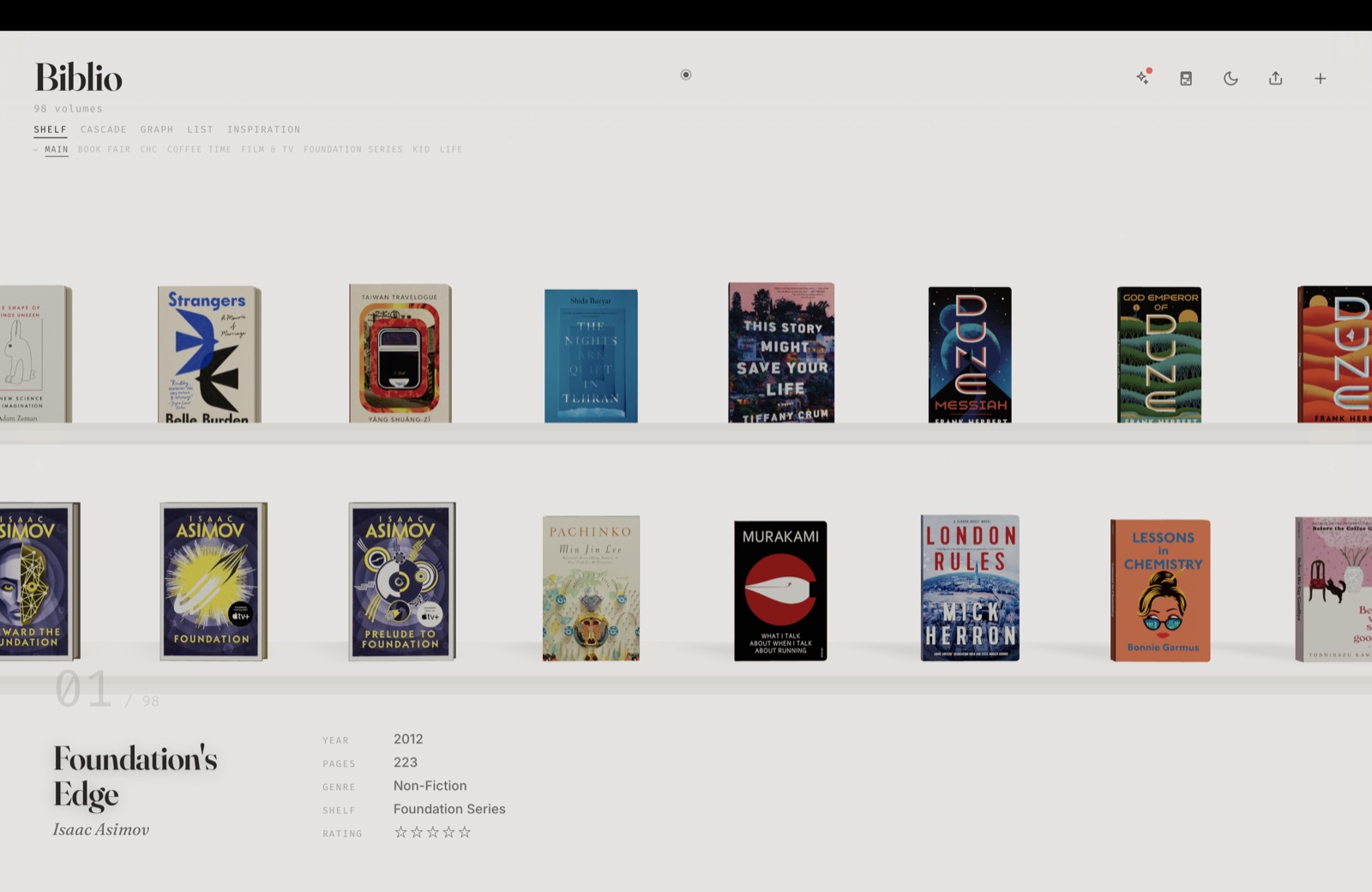 Biblio — 3D bookshelf reading app