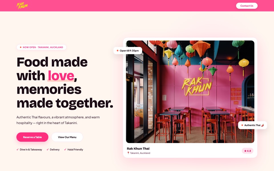 Rak Khun Thai Eatery & Bar — website preview