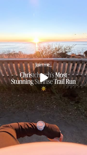 A reel frame: sunrise over the sea from a boardwalk on a Christchurch trail run